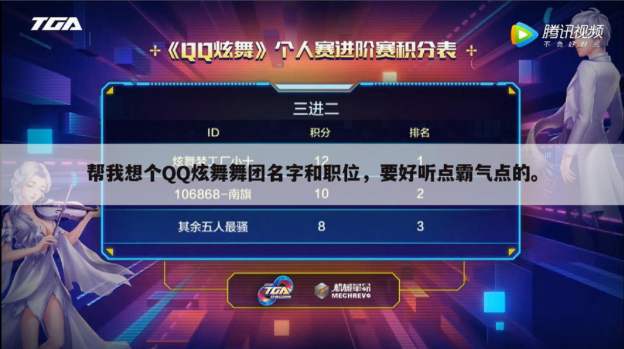 帮我想个QQ炫舞舞团名字和职位，要好听点霸气点的。——谁能帮我 想一个 舞团名字、 要霸气点 还要可爱点的、 好的 留下。 最后原版。