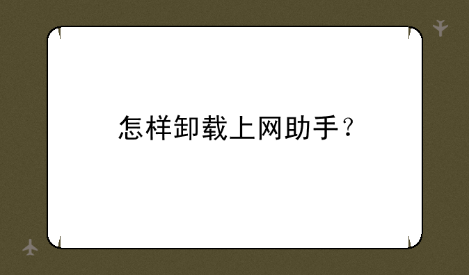 怎样卸载上网助手？