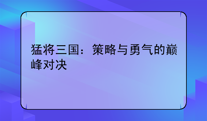 猛将三国：策略与勇气的巅峰对决