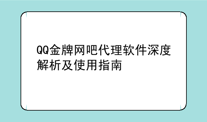 QQ金牌网吧代理软件深度解析及使用指南