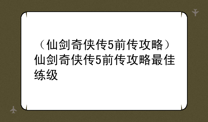 （仙剑奇侠传5前传攻略）仙剑奇侠传5前传攻略最佳练级