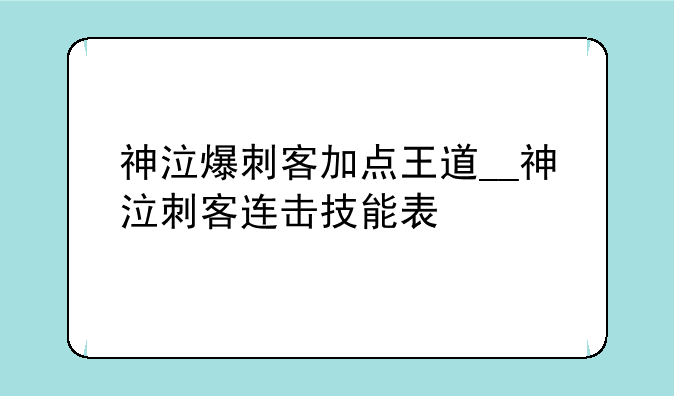 神泣爆刺客加点王道__神泣刺客连击技能表