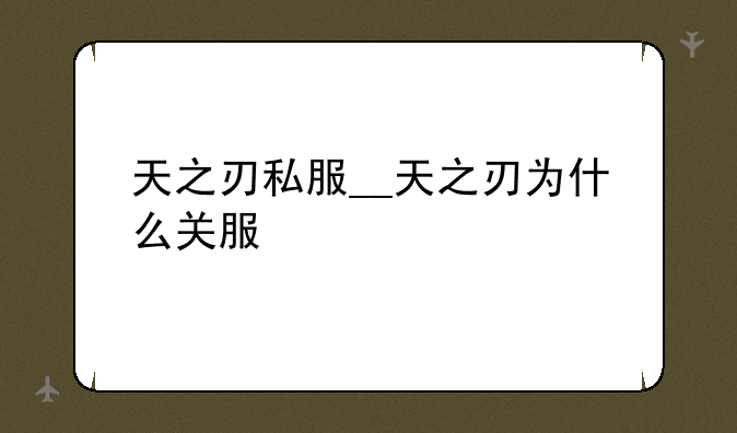 天之刃私服__天之刃为什么关服