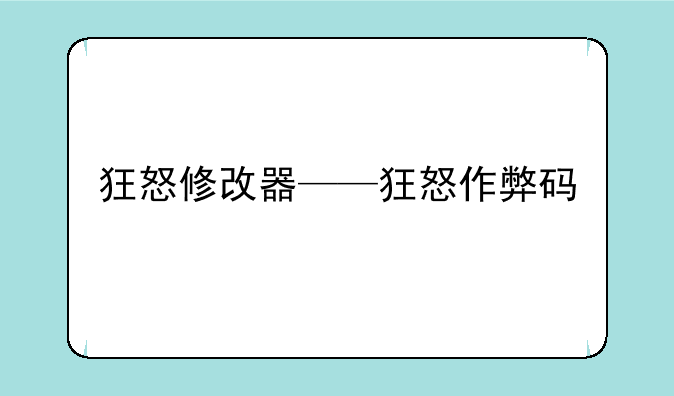 狂怒修改器——狂怒作弊码